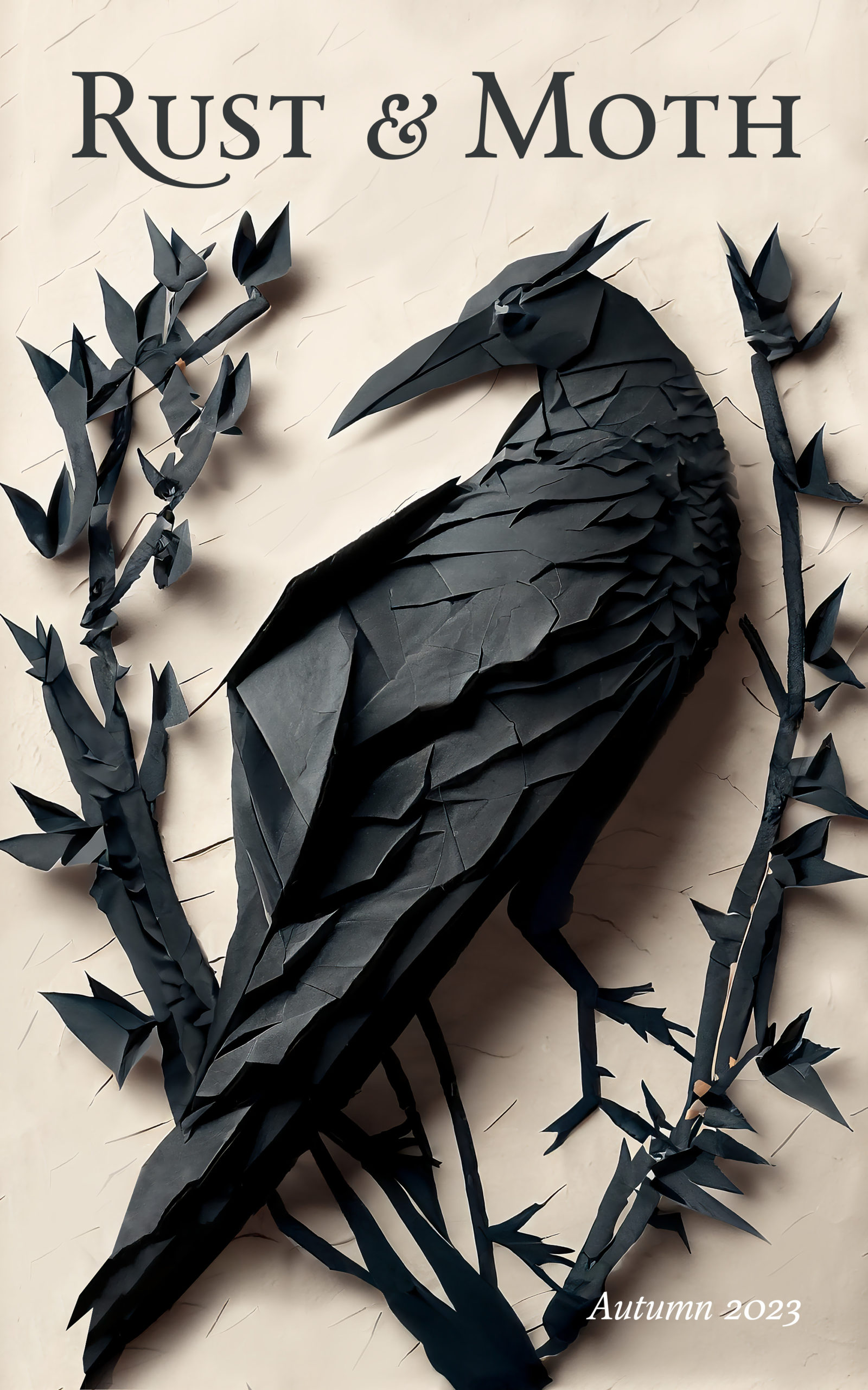 Autumn 2023 Cover: A raven made of folded black paper